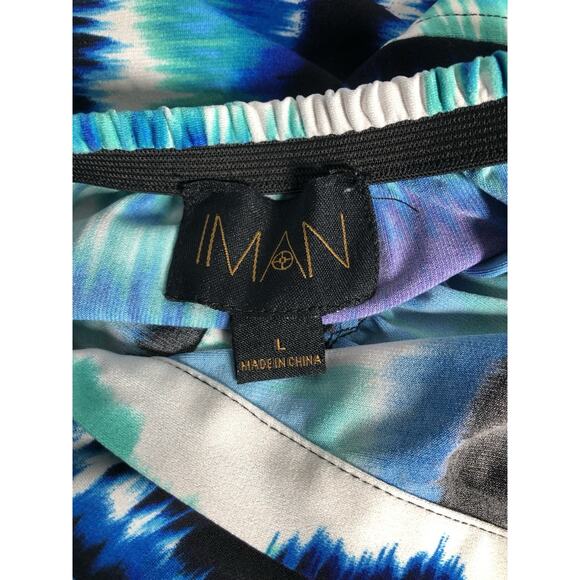 Iman Women LG Maxi Dress Halter Artsy Boho Geometric Pullover Elastic Back - Picture 9 of 12